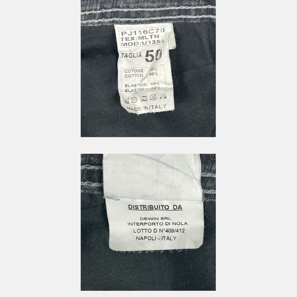 Exhibit Jeans Mens 50 (33x32.25) Slim‎ Fit Black Fade Made in Italy Tapered - Picture 16 of 16